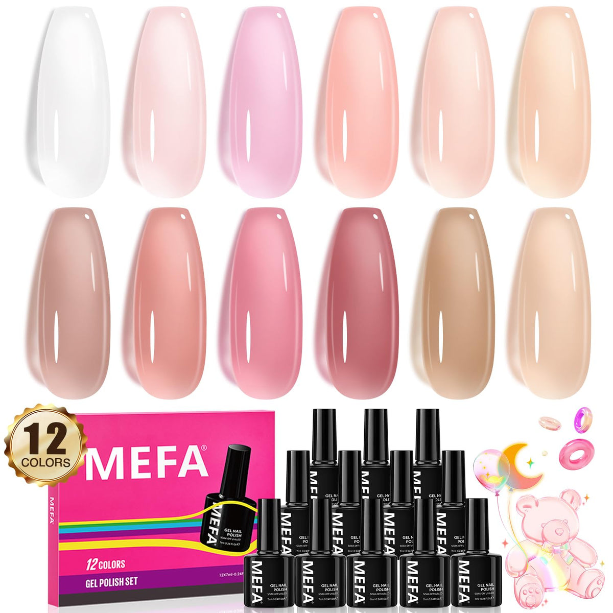 MEFA Jelly Gel Nail Polish Set packaging highlights complete home manicure kit for beginners.