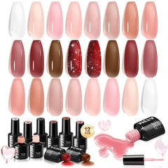 MEFA Jelly Gel Polish Set showing twelve colors for versatile at-home salon results.