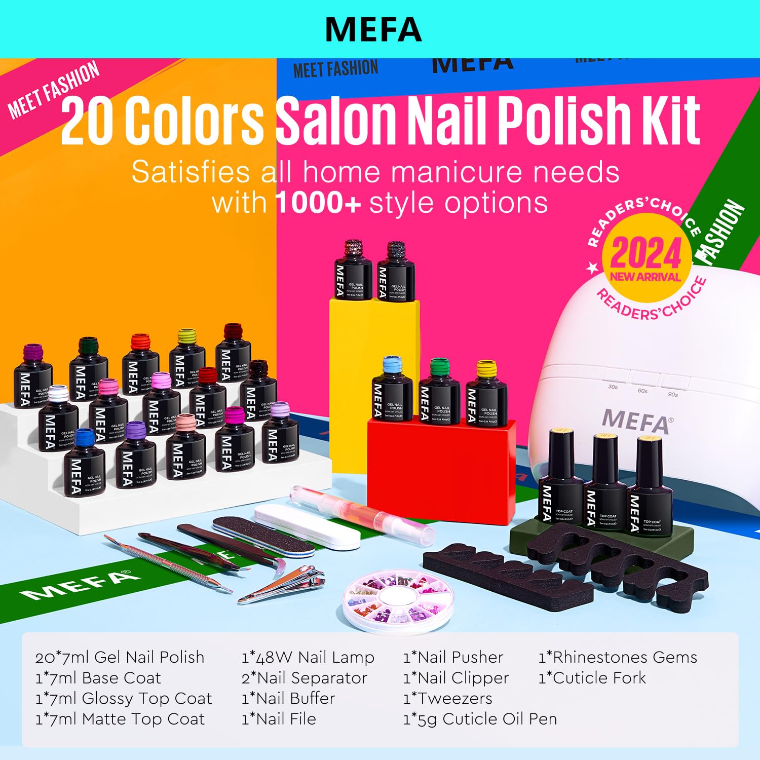 MEFA nail-art-tools-set with rhinestones and cuticle fork for precise DIY manicures