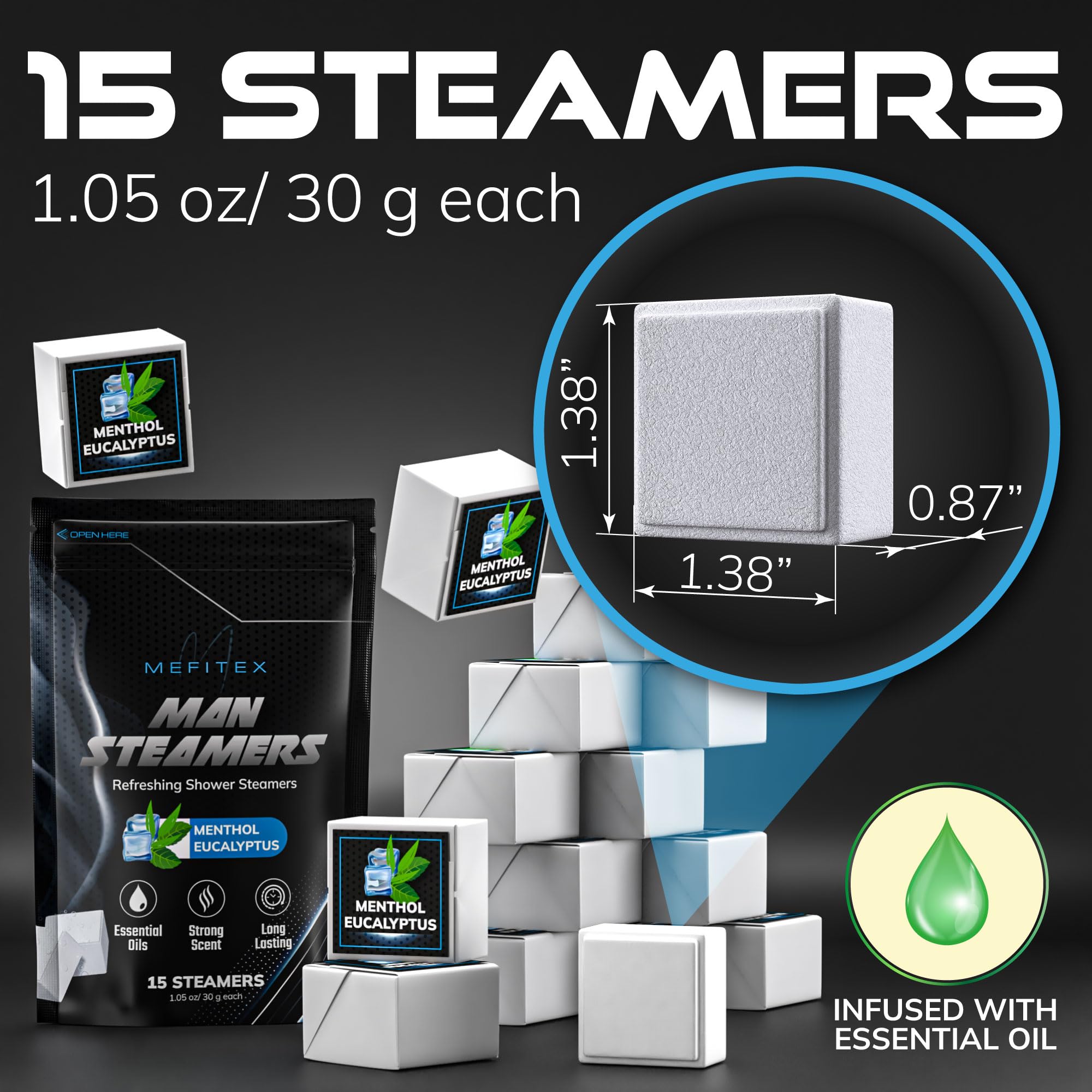Mefitex shower steamer men sinus relief profile suggests soothing shower aromatherapy.
