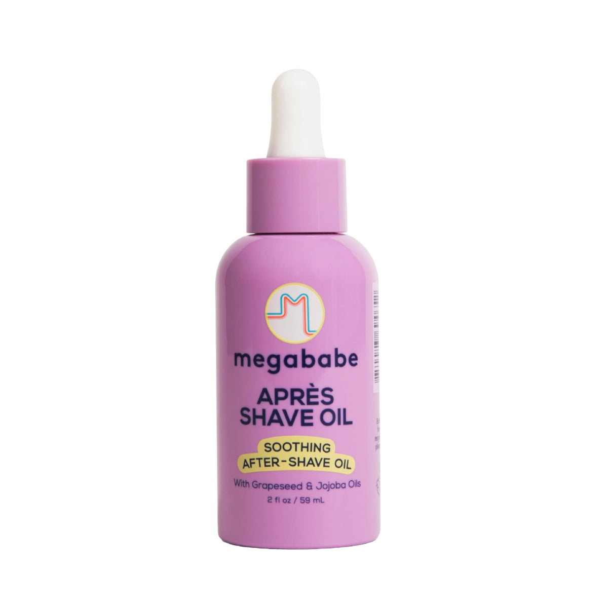Megababe Après Shave Oil bottle with dropper enables quick, mess-free application on legs.