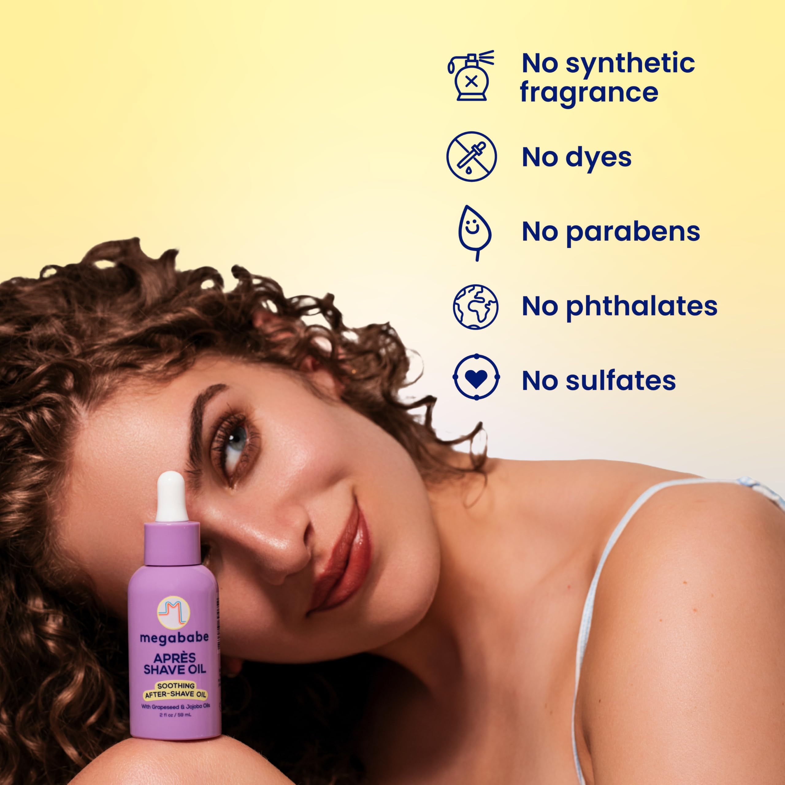 Megababe Après Shave Oil eco-friendly packaging emphasizes 100% post-consumer recycled plastic.