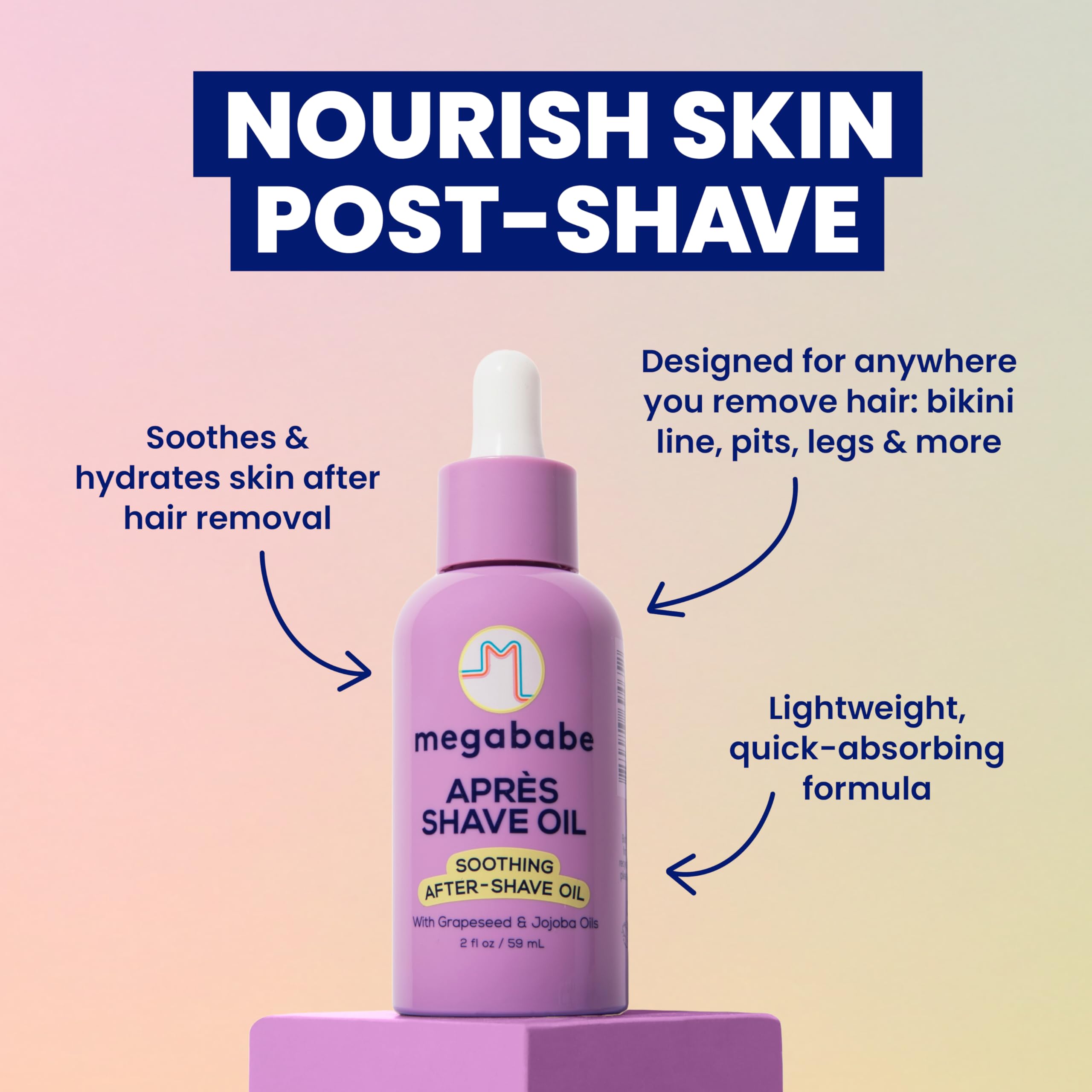 Megababe Après Shave Oil applying underarms shows precise, mess-free bikini-line routine.