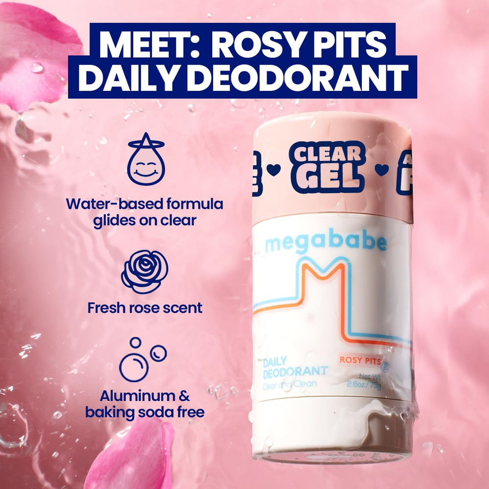 Megababe Daily Deodorant 72-Hour Protection graphic highlights extended odor control possibilities.