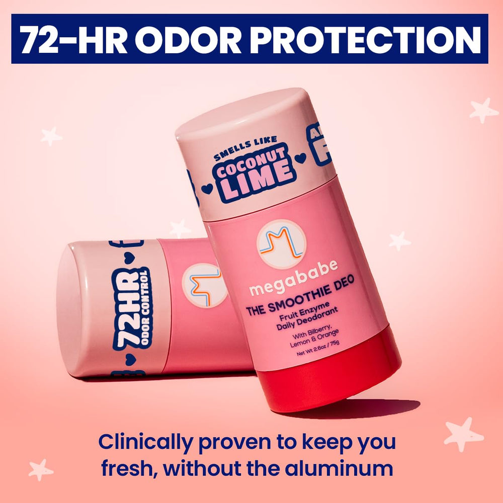 Megababe Daily Deodorant coconut-lime-bilberry scent on skin for daily freshness.