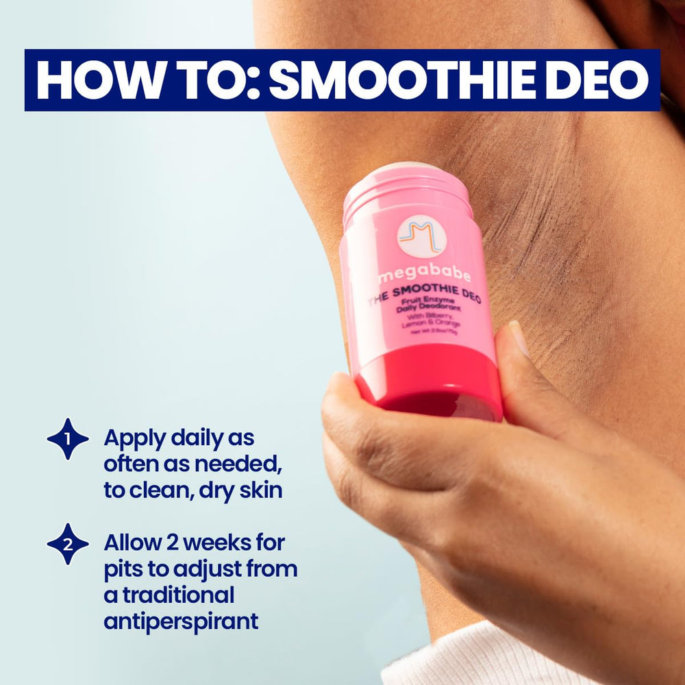Megababe Daily Deodorant fruit enzymes nourish and brighten underarms.