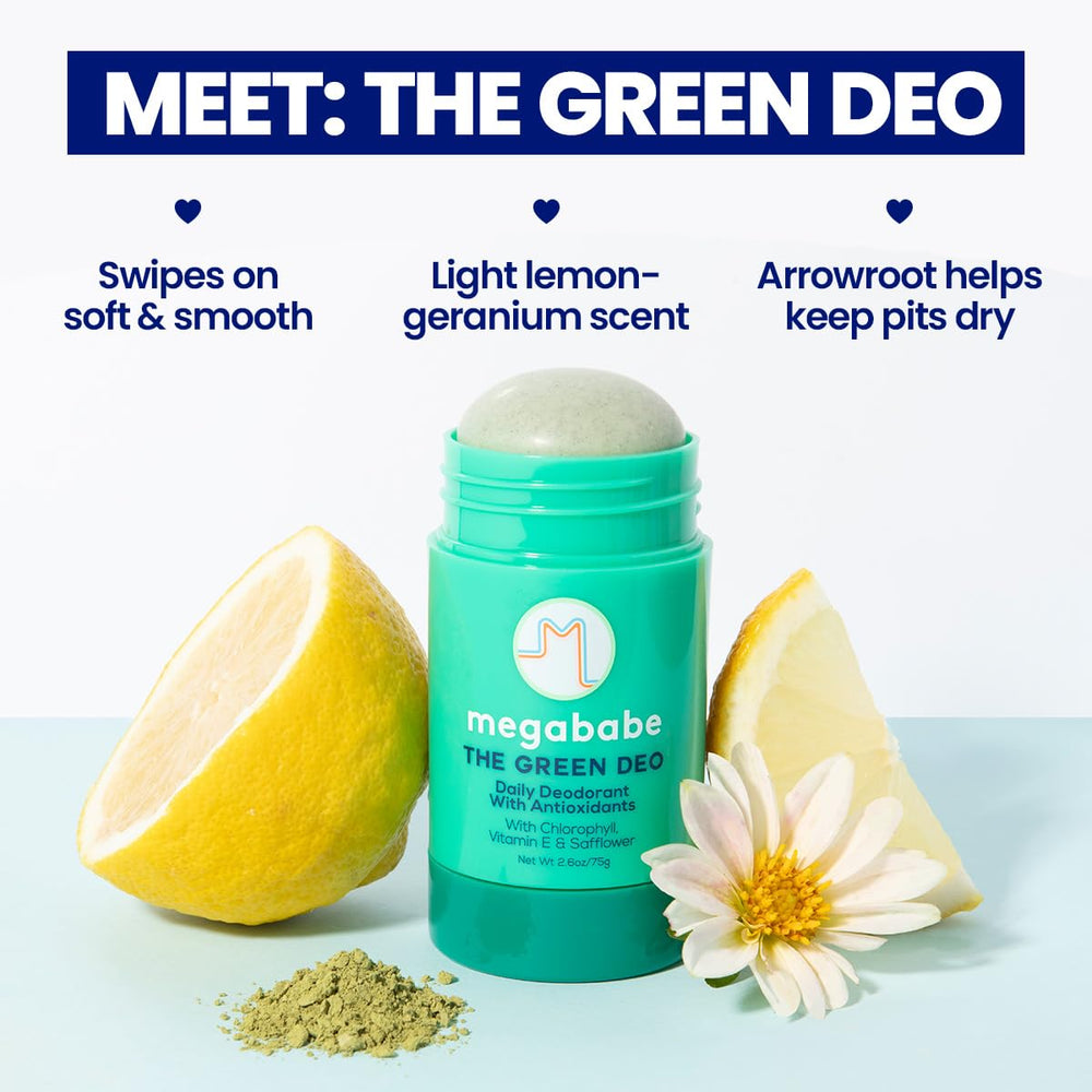Megababe Daily Deodorant Green Deo close-up texture highlighting creamy glide-on formula