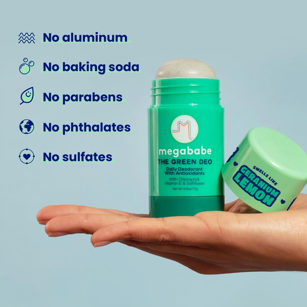 Megababe Daily Deodorant Green Deo safflower oil nourishes skin