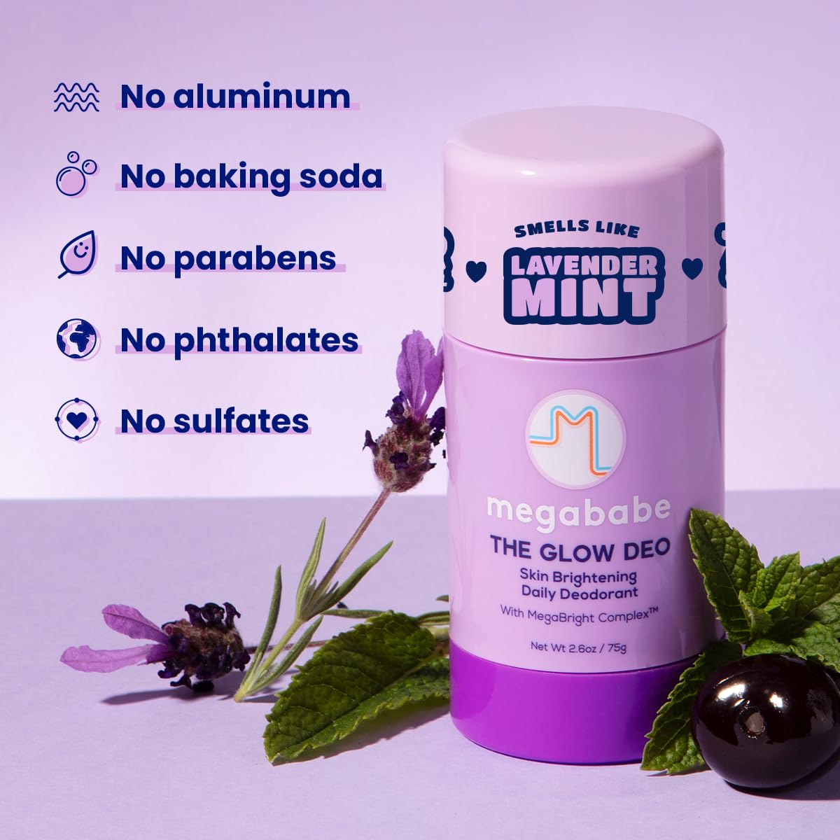 Lavender and mint scent profile of Megababe Glow Deo