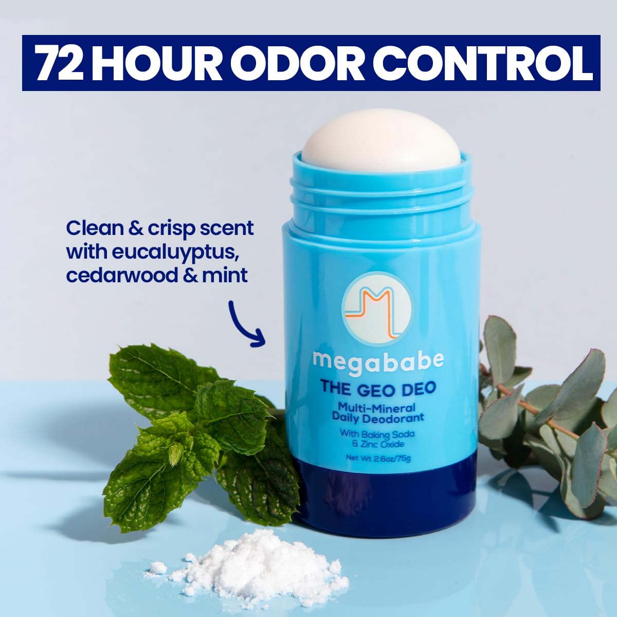 Megababe Daily Deodorant multi-mineral blend neutralizes odor with gentle skin care.