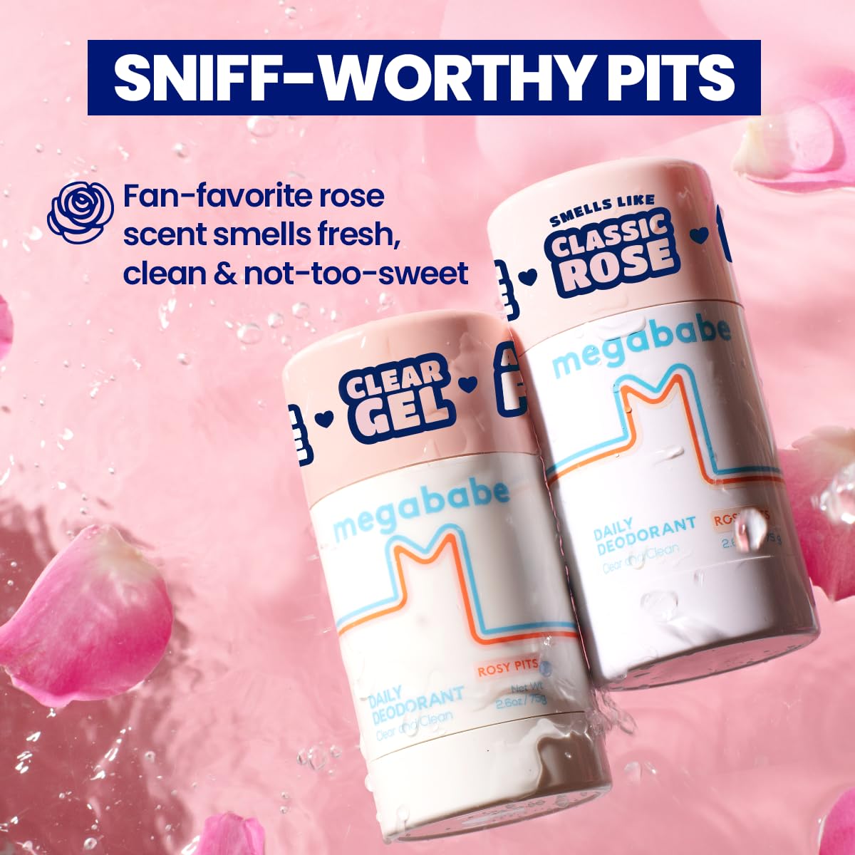Megababe Daily Deodorant Rosy Scent Closeup highlights fresh rose aroma during use.