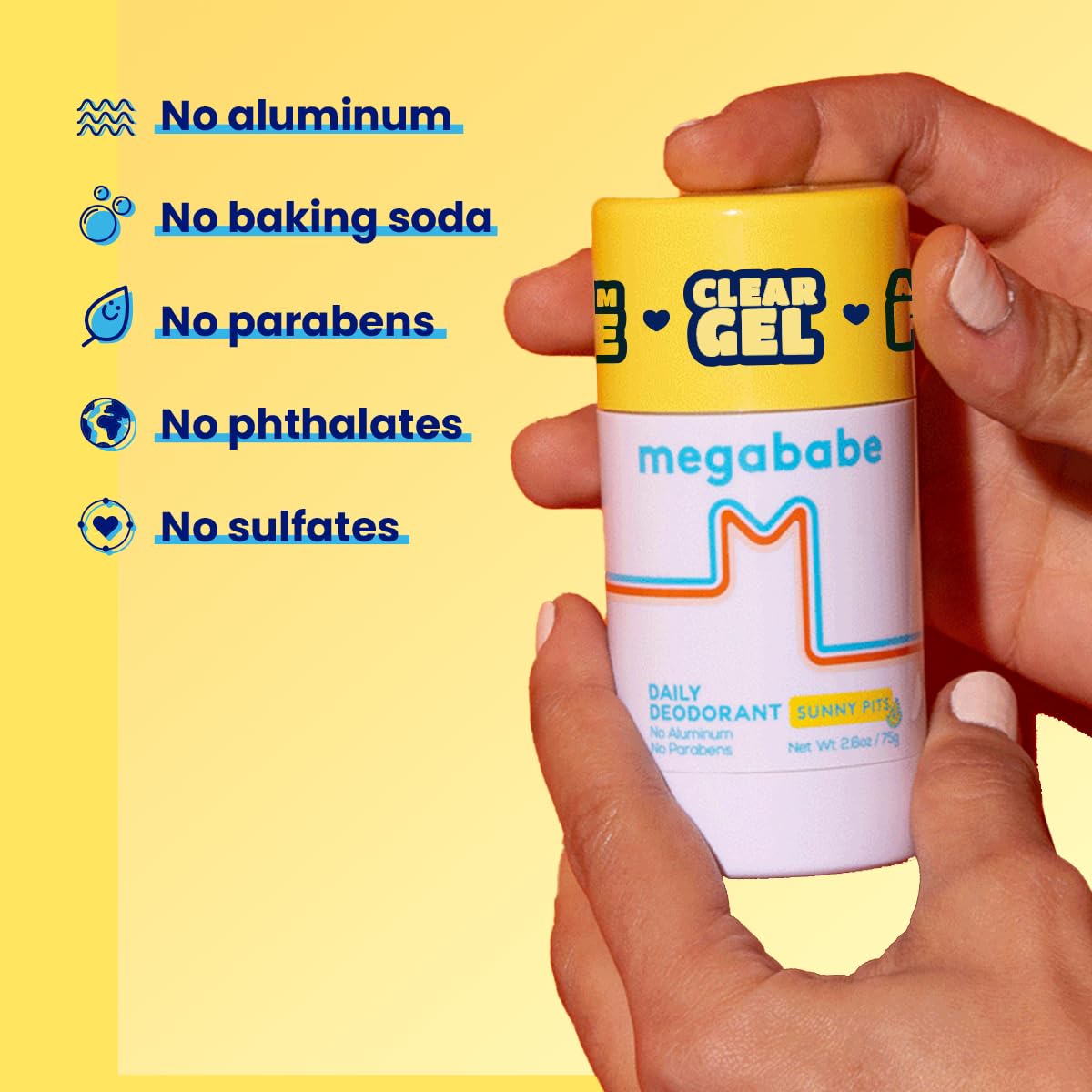 Megababe Daily Deodorant Sunny Pits skin-soothing formula with willow bark and oatmeal