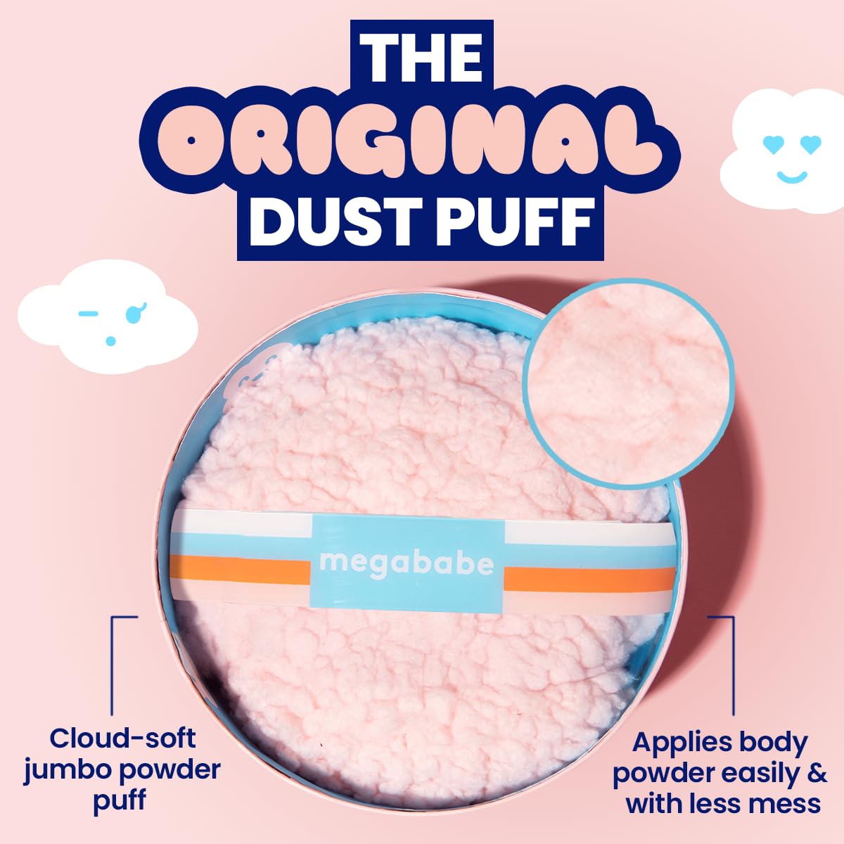 Megababe Dust Puff held by hand for precise application