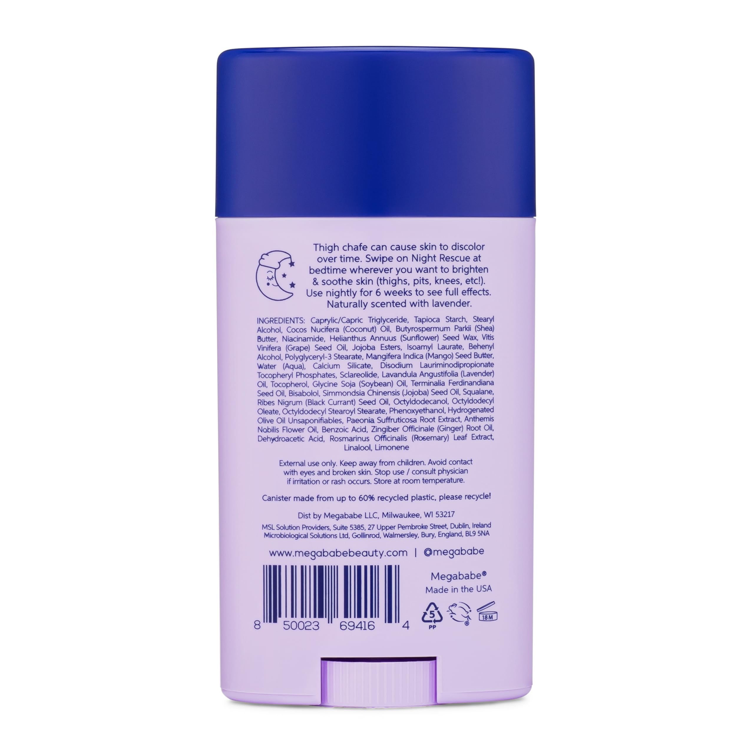 Megababe Night Rescue clean formula bottle conveys aluminum-free, gentle skincare routine