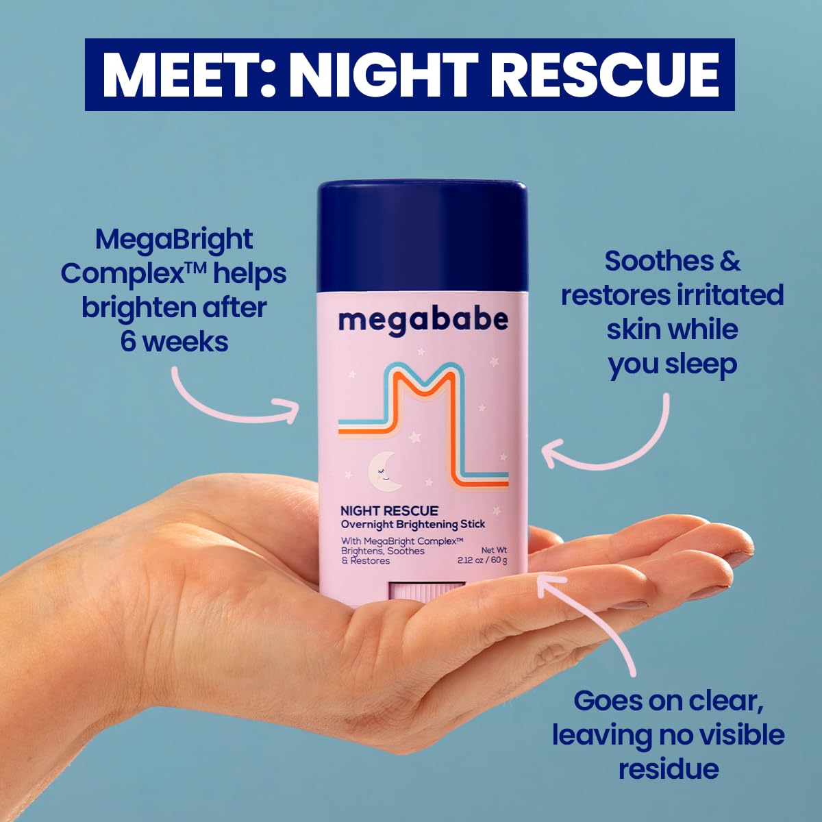 Megababe Night Rescue cream swirl on skin demonstrates overnight brightening and soothing application