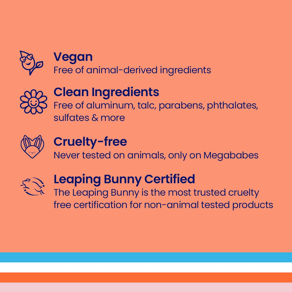 Megababe Peachy Deo dermatologist-approved seal signals suitability for sensitive skin.