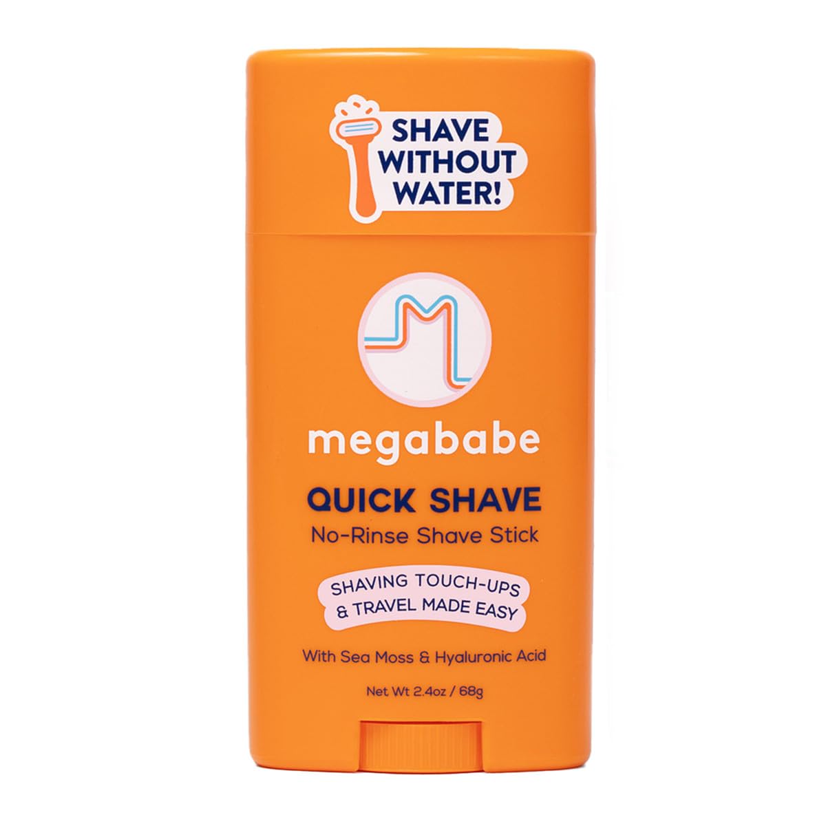 Megababe Quick Shave Stick packaging highlights travel-ready shaving convenience.
