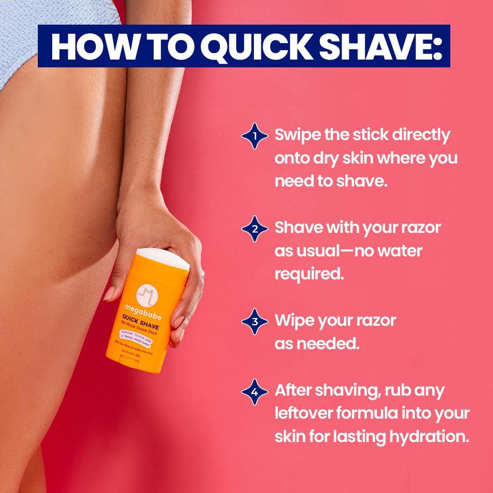 Megababe Quick Shave Stick travel size fits in a compact bag.