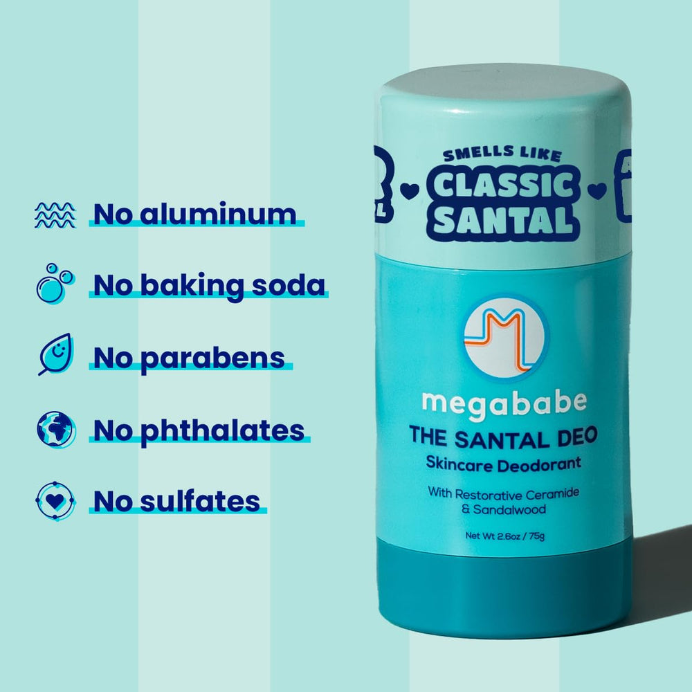 Delighted user holding the Megababe Santal Deo showcasing its effectiveness.