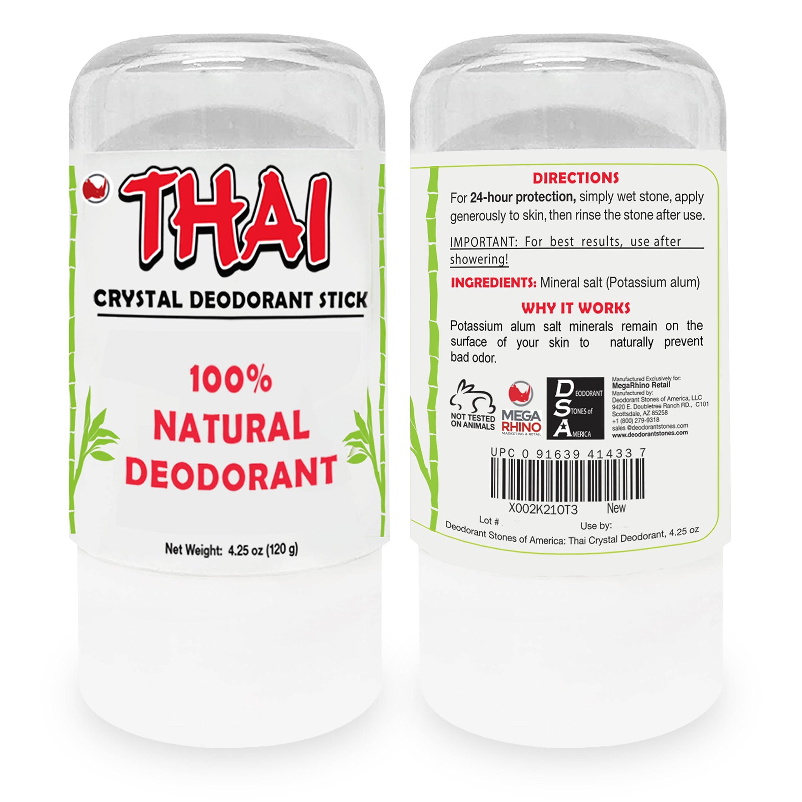 MegaRhino Thai Deodorant Stones prevent fabric staining with dye-free formula.
