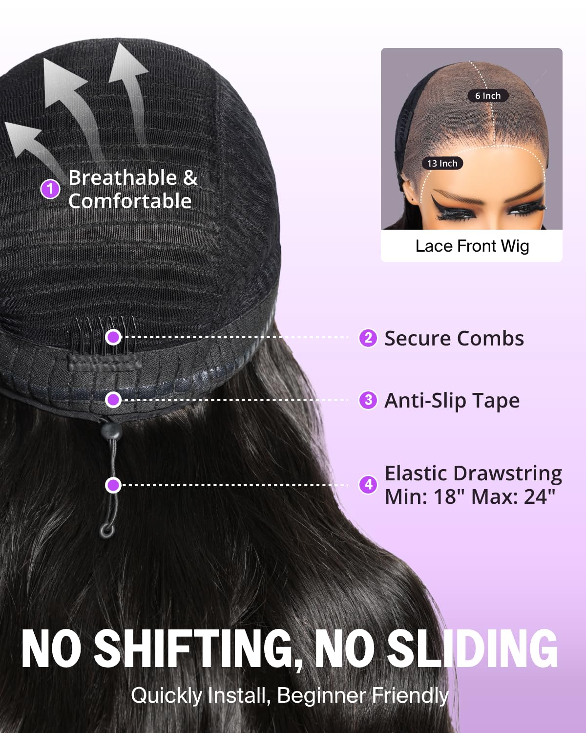 Megalook Hair 13x6 glueless wig three combs keep secure.