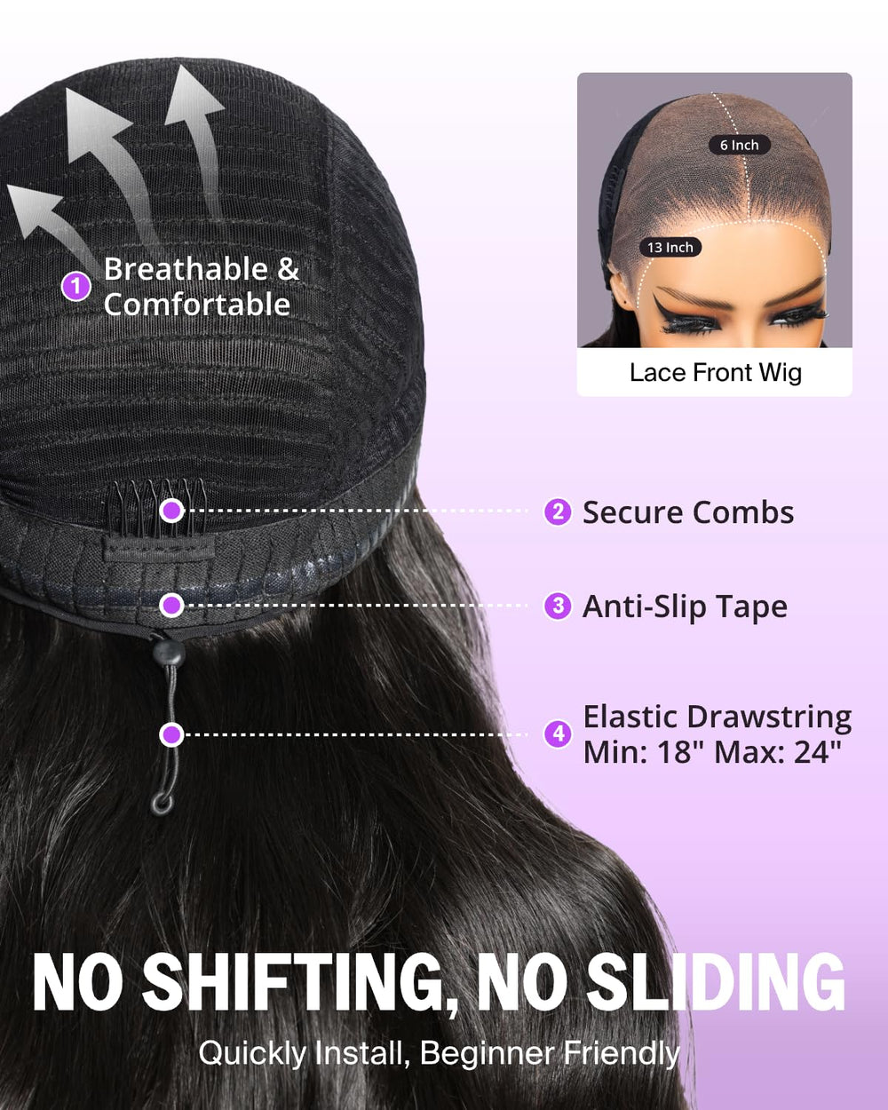 Megalook Hair 13x6 glueless wig three combs keep secure.