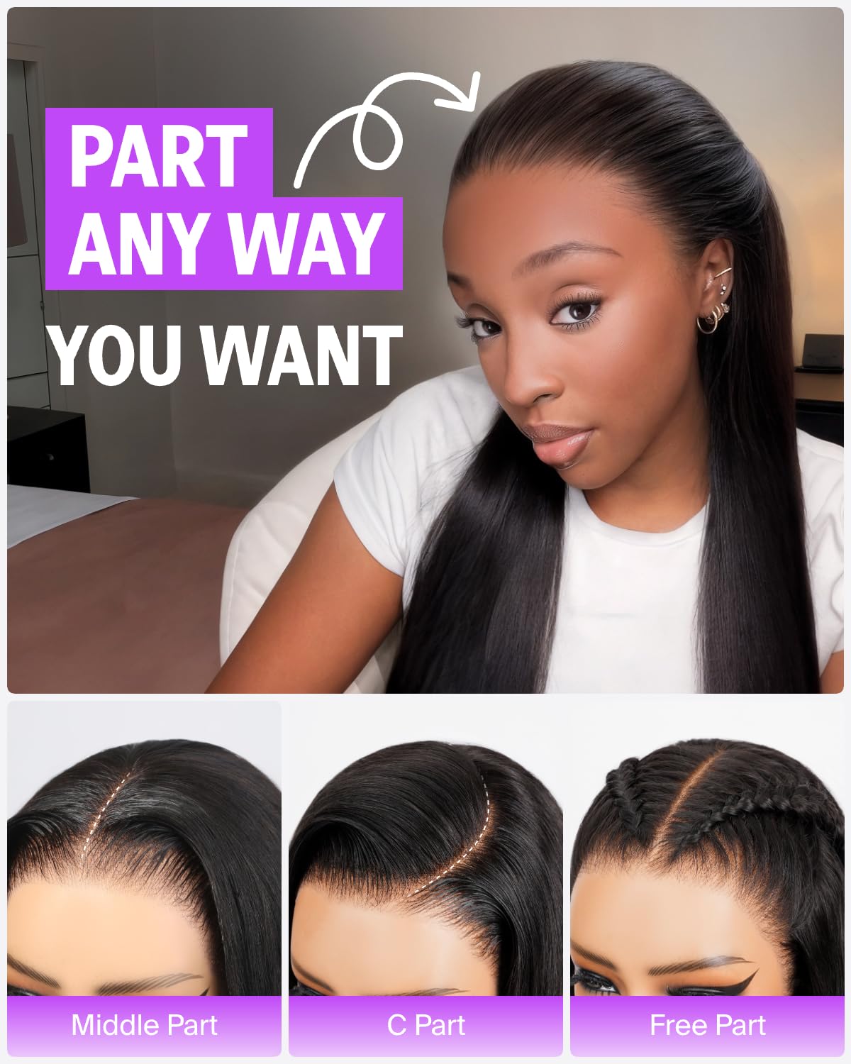 Megalook Hair glueless 13x6 lace front wig easy-installation demonstrates tool-free setup and fast style switch