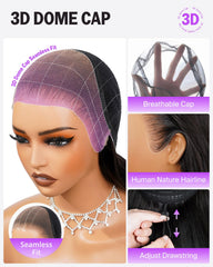 Megalook Hair glueless 13x6 lace front wig hairline detail emphasizes pre-cut lace and invisible knots