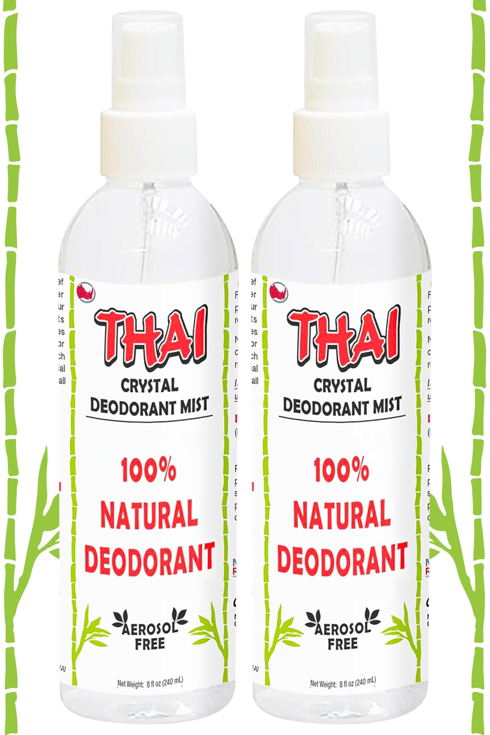 MegaRhino Thai deodorant spray bottle shows aluminum-free odor control for all-day freshness