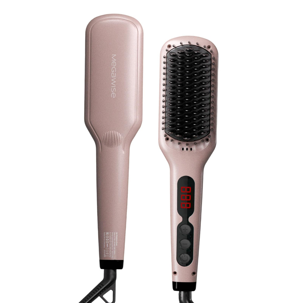 MEGAWISE hair straightener ceramic brush pink front view for quick frizz control.