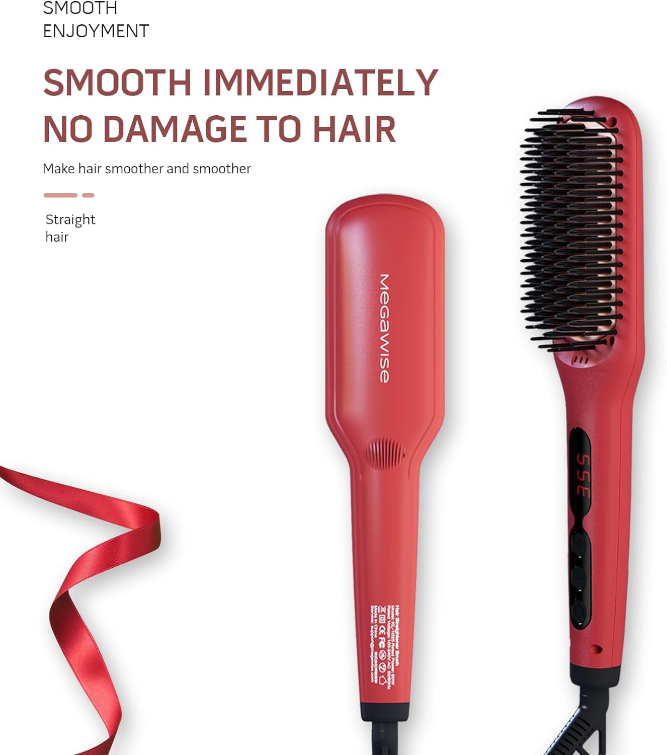 MEGAWISE Pro Ceramic Ionic Hair Straightener Brush LCD display showing precise temperature control.