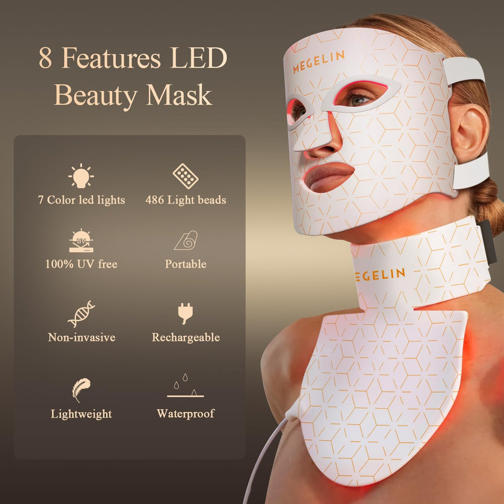 MEGELIN LED face mask with 7 colors showcasing diverse wavelength options for skin needs.