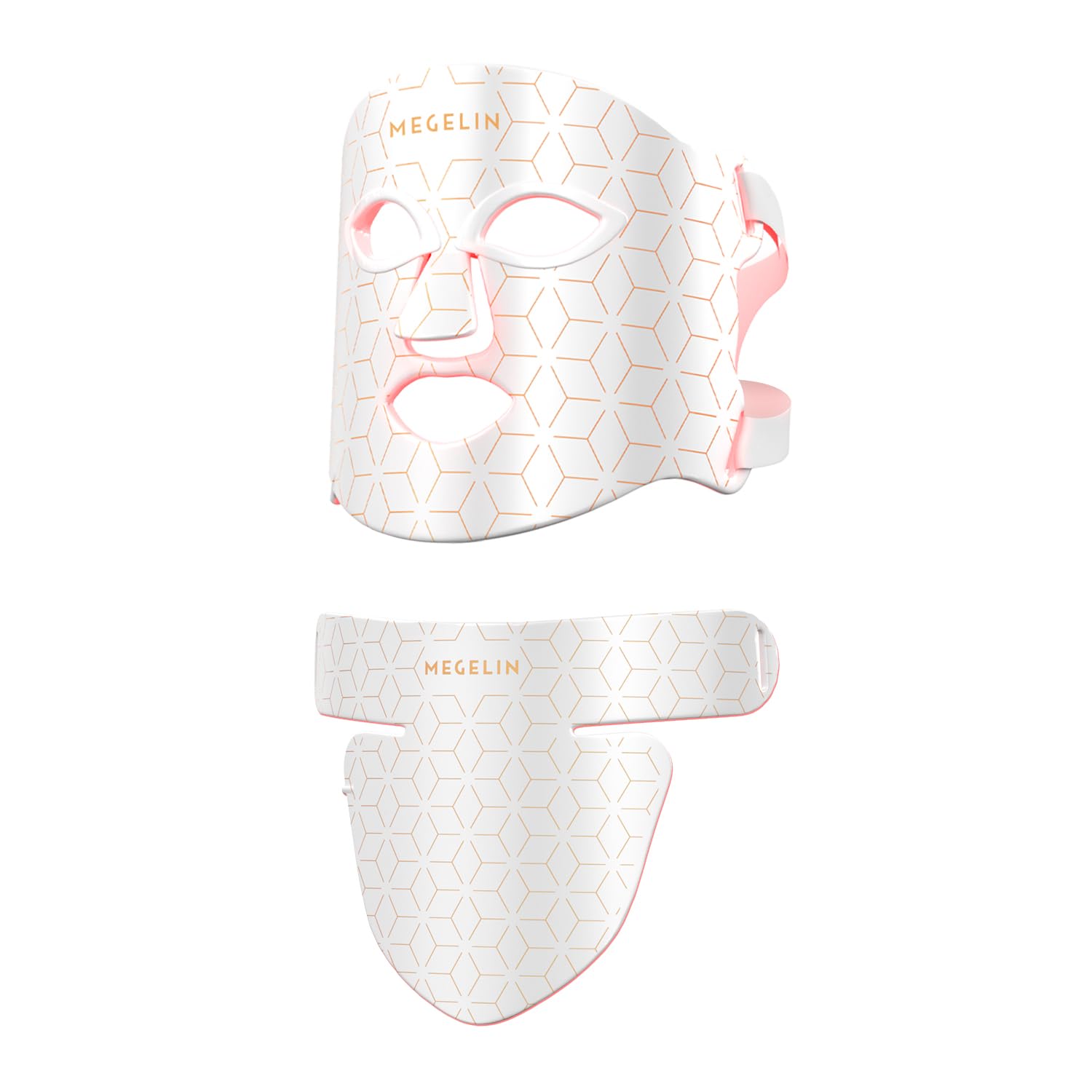 MEGELIN LED face-neck mask assembled shows flexible silicone for comfortable daily wear.