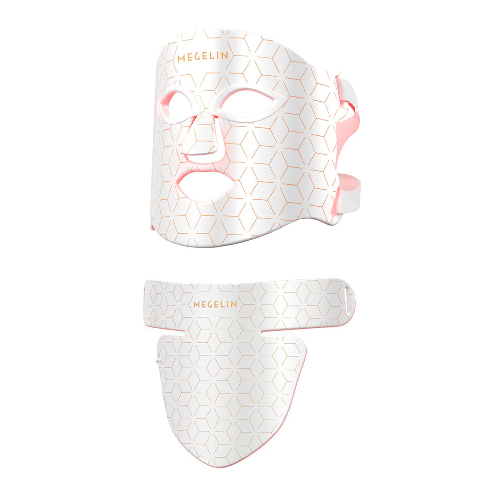 MEGELIN LED face-neck mask assembled shows flexible silicone for comfortable daily wear.