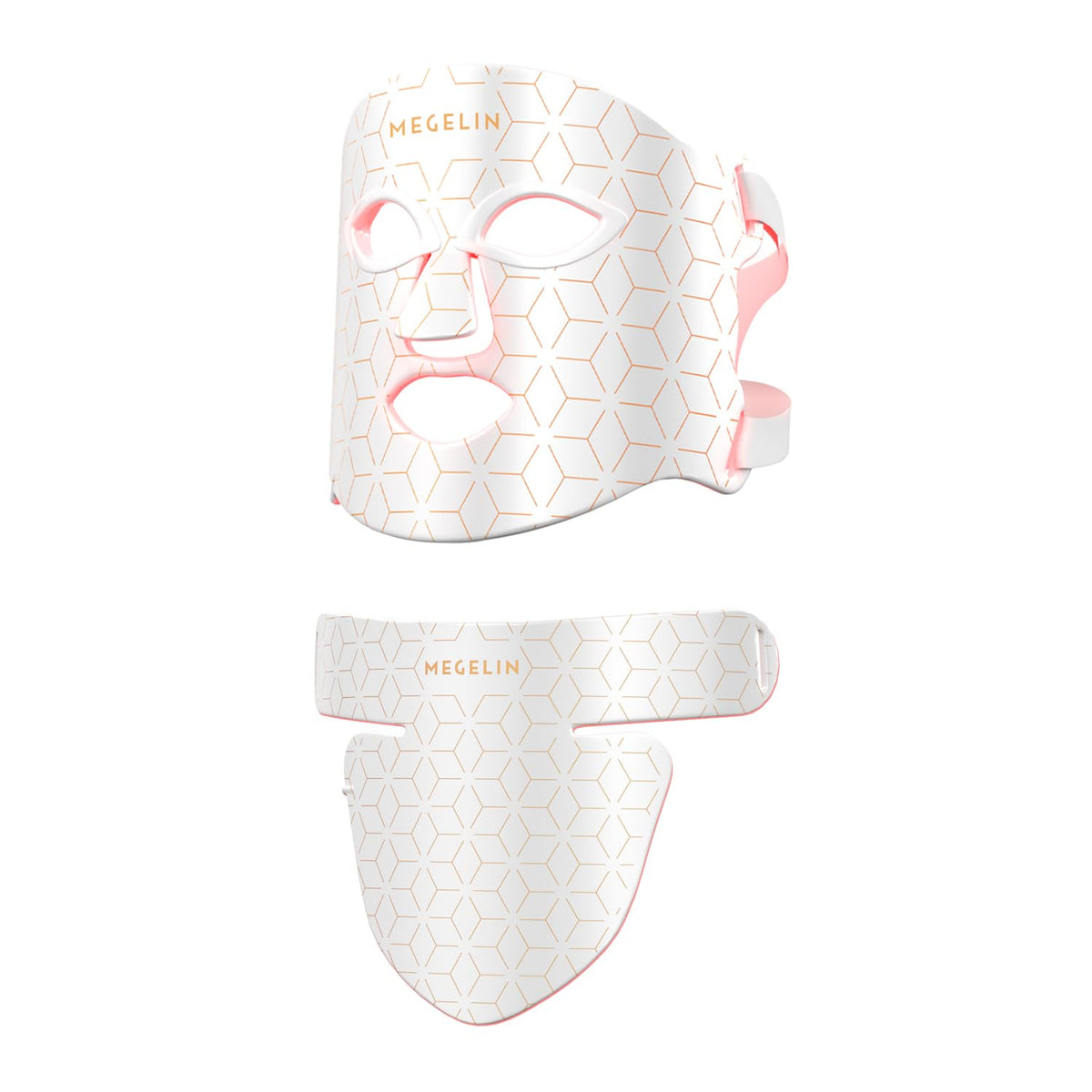 MEGELIN LED face-neck mask assembled shows flexible silicone for comfortable daily wear.