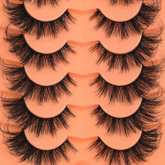 MEHALUSH fluffy lashes 7-pairs-pack display shows versatile volume for day-to-night looks