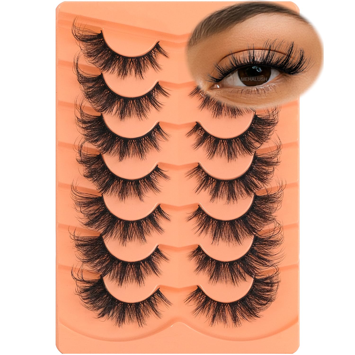 MEHALUSH fox eye lashes 8D closeup highlights lightweight fluffy fibers for a natural look