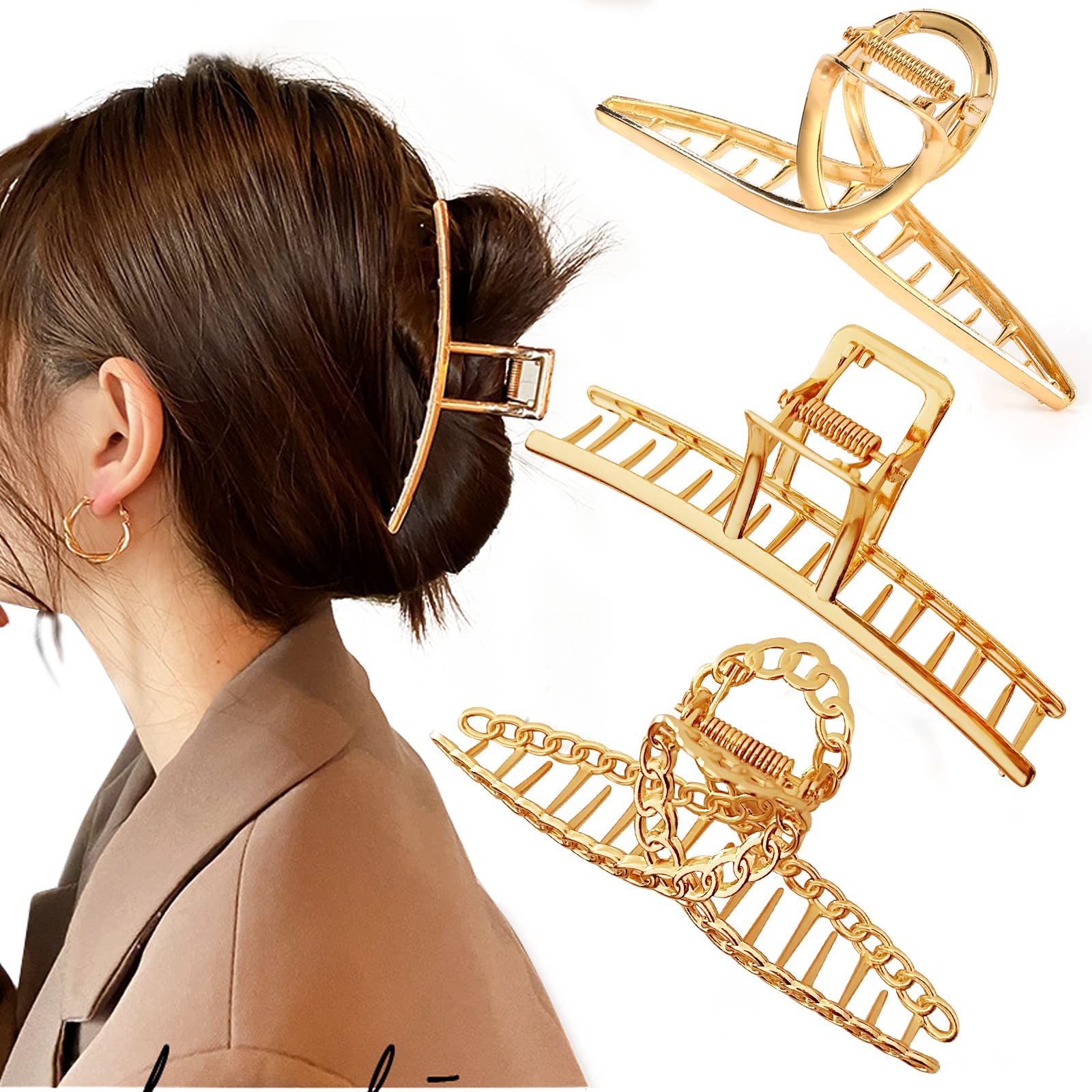 Mehayi metal large hair claw clip set secures thick hair with non-slip grip.
