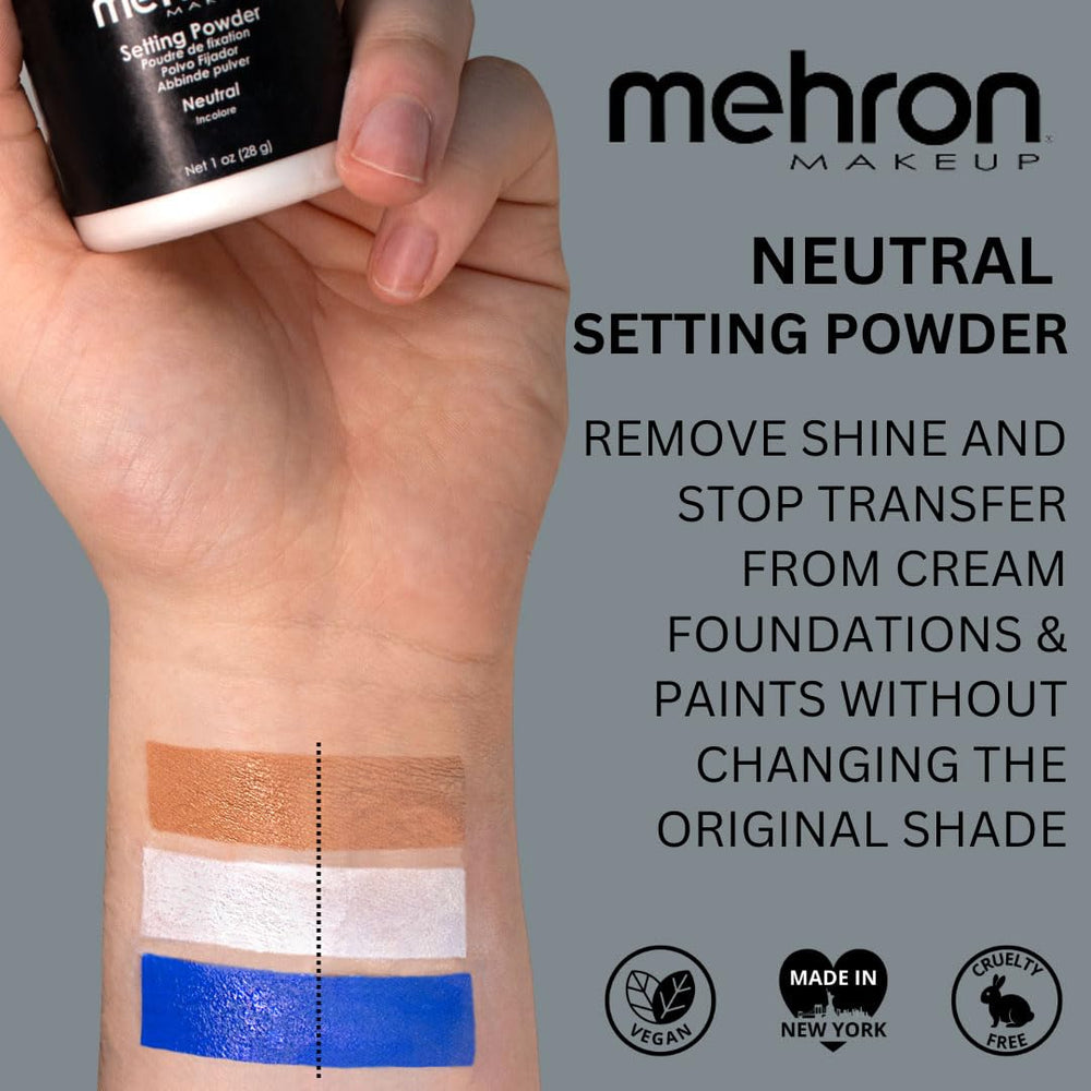 Mehron barrier spray over finished makeup to seal the look.