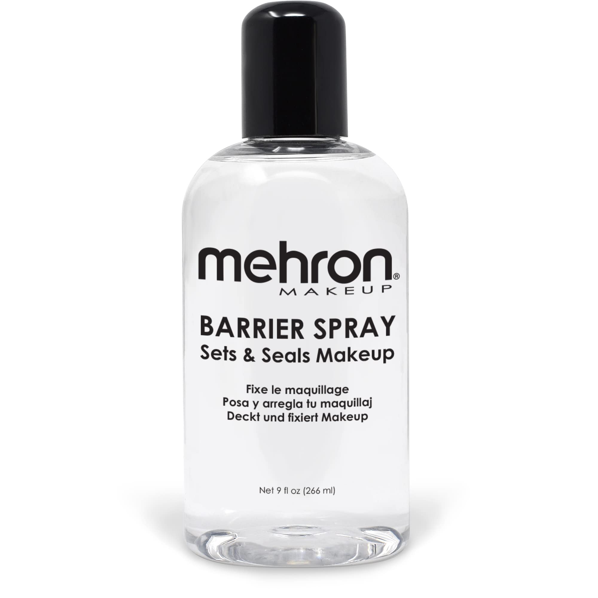 Mehron Barrier Spray packaging close-up showing professional-grade hold