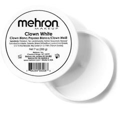 Mehron Clown White cream makeup application shows smooth stage coverage.