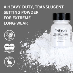 Mehron Colorset powder application with puff demonstrating oil control on makeup