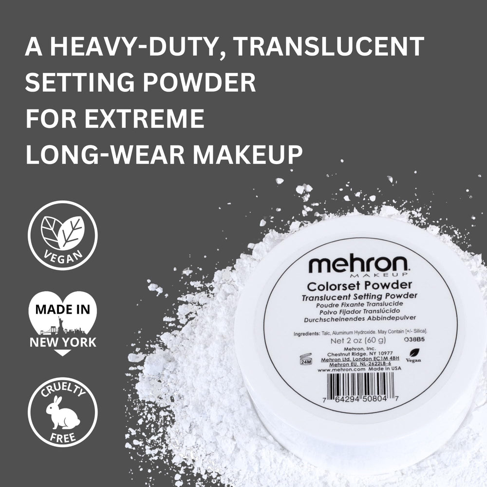 Mehron Colorset Powder puff-application demonstrates easy pressing for moisture control.