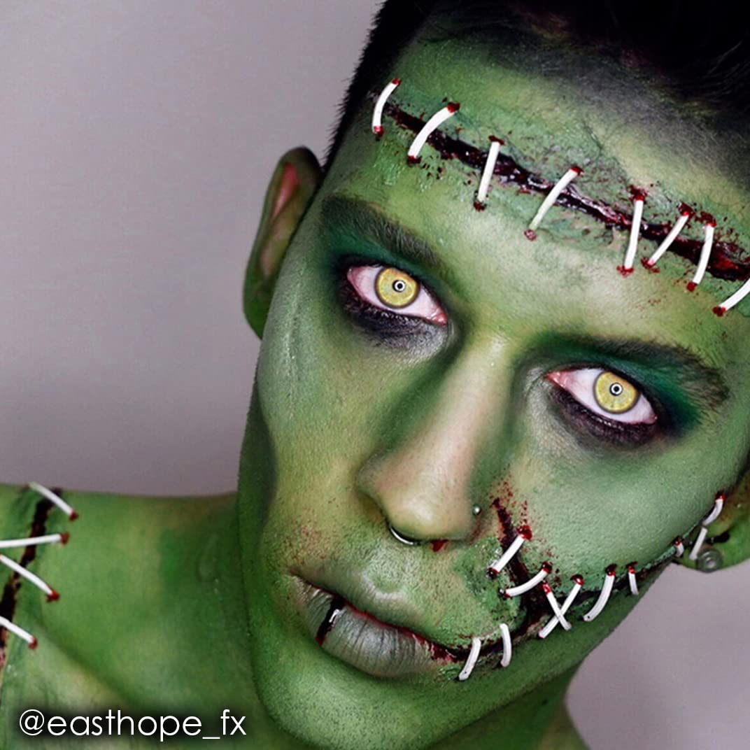 Mehron green cream makeup closeup swatch highlights vibrant pigment payoff.