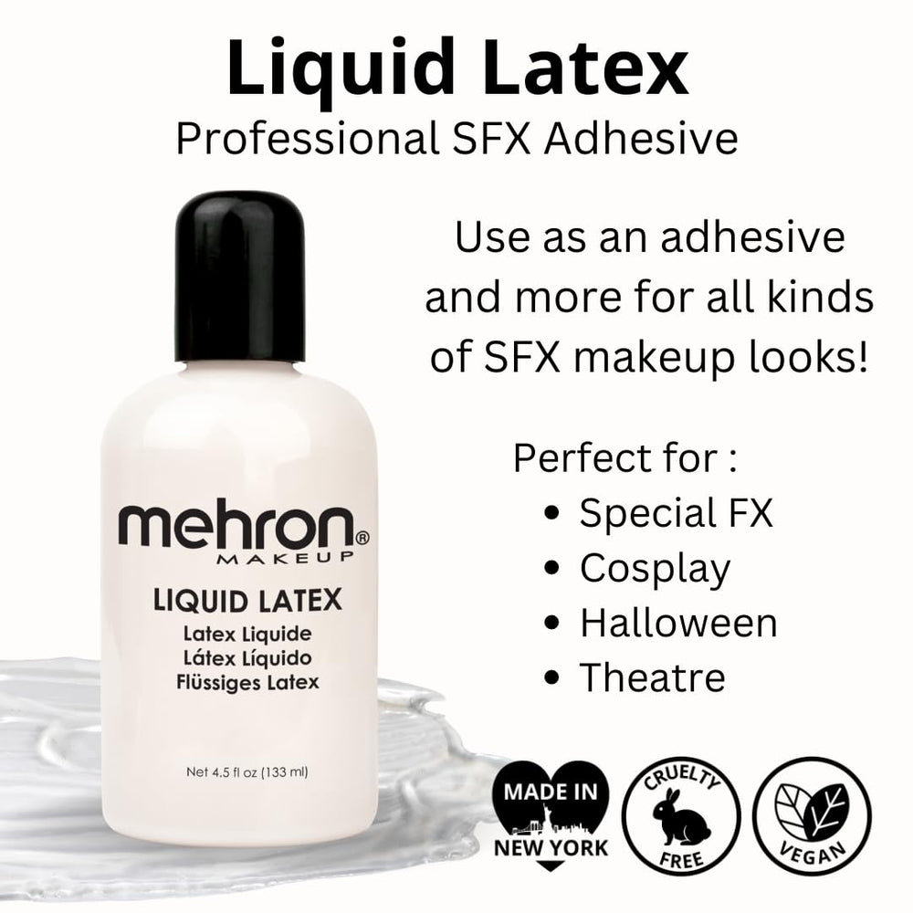 Mehron Liquid Latex creates 3D textured effects for lifelike aging skin.