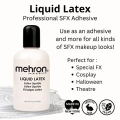 Mehron Liquid Latex creates 3D textured effects for lifelike aging skin.