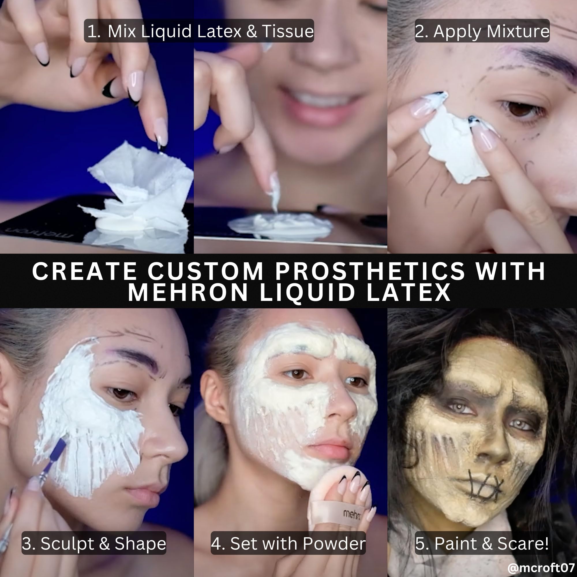 Mehron Liquid Latex used to create zombie texture with tissue layers