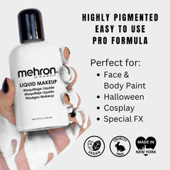 Mehron Liquid Makeup White smudge-proof finish held through performances