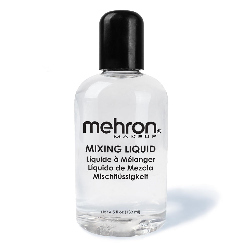 Mehron Mixing Liquid bottle pour enables controlled, long-wear color application.