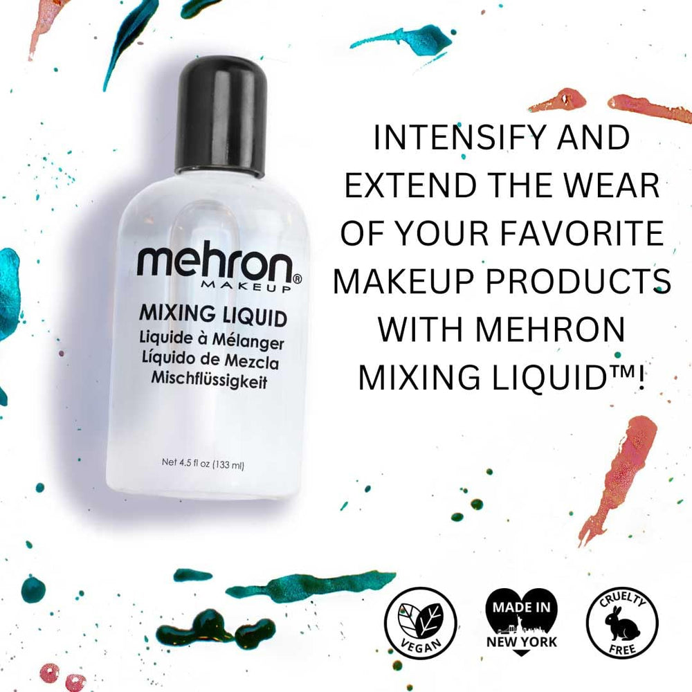 Mehron Mixing Liquid pigment transformation turns powders into transfer-resistant makeup.